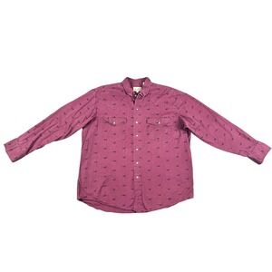 Express Rider Mens XL Burgundy Horse Print Pearl Snap Western Cowboy Shirt VTG